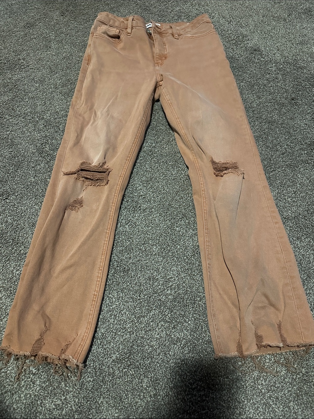 Straight Leg Distressed Jeans in Brown Tan
